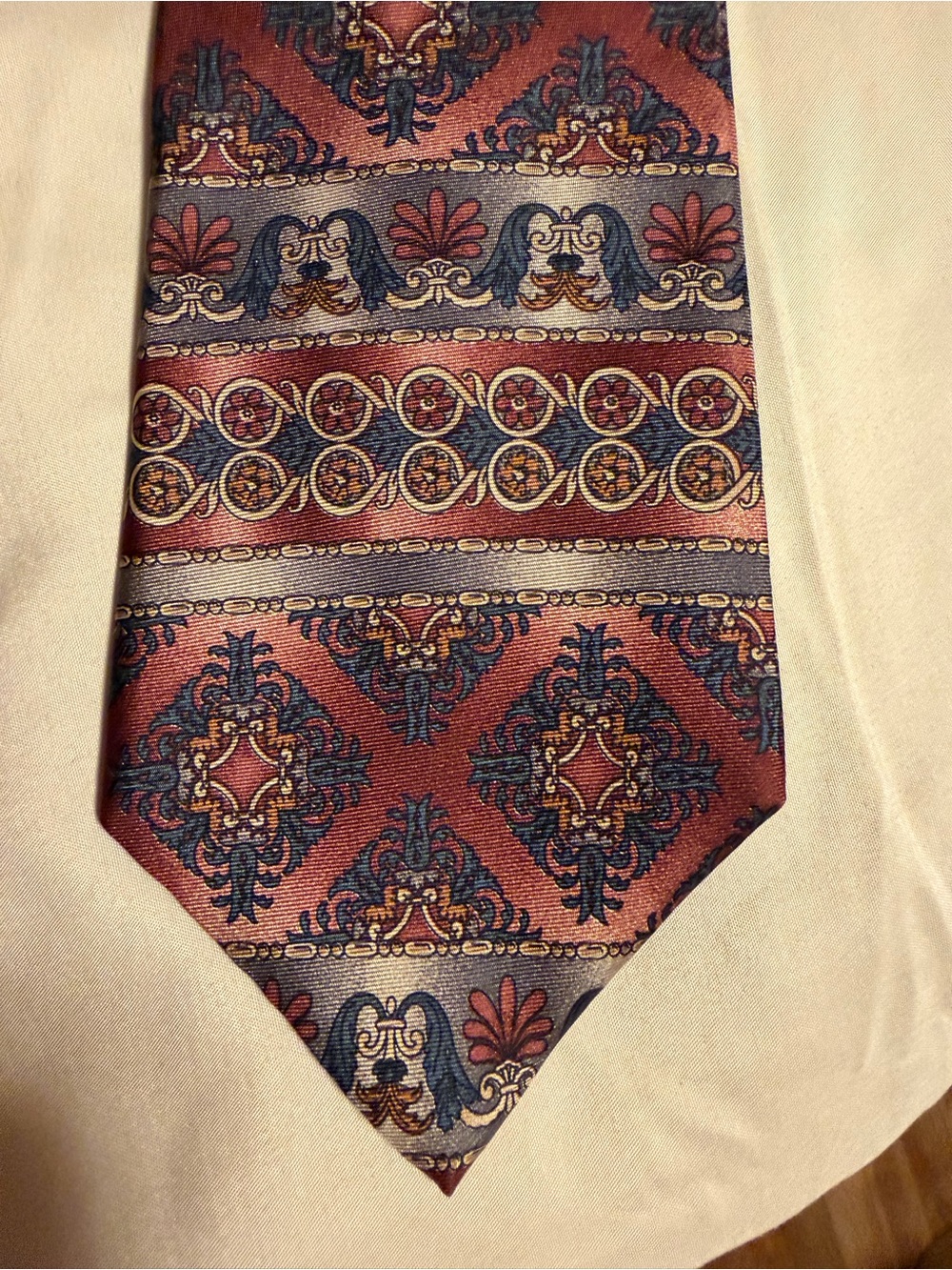 Oscar de la Renta Red and Blue Paisley-Style Silk Tie